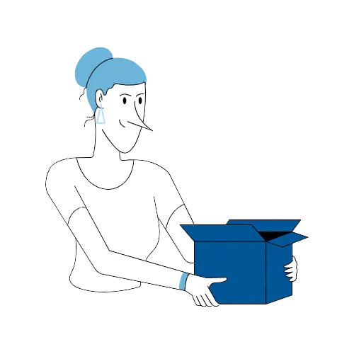Person with blue hair holding an open blue box